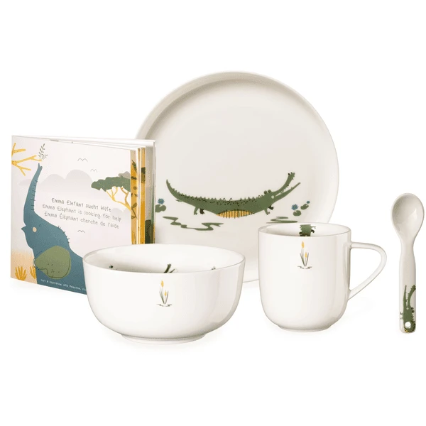 ASA Selection Croco 5-delig Kinderservies Wit Glanzend 1 ASA Selection Croco 5-delig Kinderservies Wit Glanzend