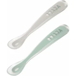 BEABA ® Babylepel Set Van 2 Siliconen 1e Leeftijd, Velvet Grijs/sage Groen