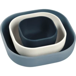 BEABA ® Bowl Set 3 Stuks, Donkerblauw/ Cotton / Baltisch Blauw Gemaakt Van Siliconen