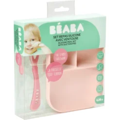 BEABA Gedeeld Bord Siliconen Met Lepel Roze -Lief En Klein beaba gedeeld bord siliconen met lepel roze a281671 4