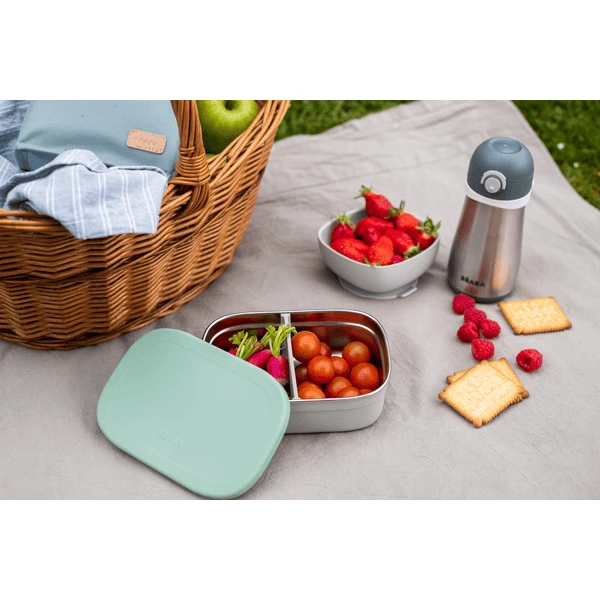 BEABA ® Roestvrij Stalen Lunch Box - Velvet Grijs/ Framboos Groen 2 BEABA ® Roestvrij Stalen Lunch Box - Velvet Grijs/ Framboos Groen - Afbeelding 2