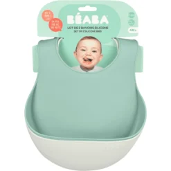 BEABA ® Silicone Slabbetje Set Van 2 - Licht Grijs/Zalver Groen -Lief En Klein beaba silicone slabbetje set van 2 licht grijs zalver groen a364228 2