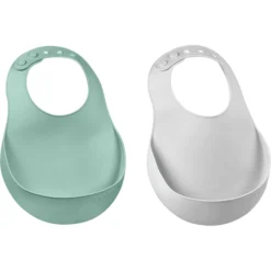 BEABA ® Silicone Slabbetje Set Van 2 - Licht Grijs/Zalver Groen -Lief En Klein beaba silicone slabbetje set van 2 licht grijs zalver groen a364228 4