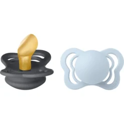 BIBS® Fopspeen Couture IJzer & Baby Blauw Latex 0-6 Maanden, 2 Stuks.