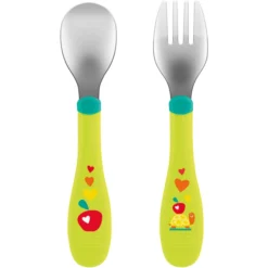 Chicco Eerste Bestekset Van Roestvrij Staal Groen 18M+ -Lief En Klein chicco eerste bestekset van roestvrij staal groen 18m a314116 3
