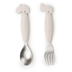 Done By Deer ™ Easy-grip Lepel En Vork Set, Deer Friends Sand -Lief En Klein done by deer easy grip lepel en vork set deer friends sand a373554 4