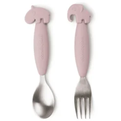 Done By Deer ™ Easy-grip Lepel En Vork Set, Hert Friends Roze