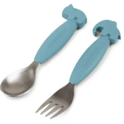 Done By Deer ™ Easy-grip Lepel En Vork Set, Herten Friends Blauw -Lief En Klein done by deer easy grip lepel en vork set herten friends blauw a373552 2
