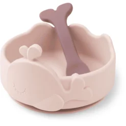 Done By Deer ™ Siliconen Kom En Babylepel Stick & Stay Wally Roze -Lief En Klein done by deer siliconen kom en babylepel stick amp stay wally roze a411930 3