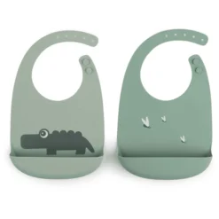 Done By Deer ™ Siliconen Slabbetje 2-Pack Croco Groen -Lief En Klein done by deer siliconen slabbetje 2 pack croco groen a341596 3