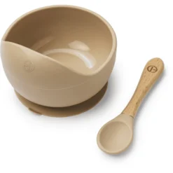 Elodie Siliconen Kom Met Lepel, Puur Khaki