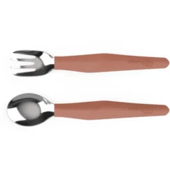 Everyday Baby Bestek Om Te Leren Eten, Roestvrij Staal Met Siliconen Handvat, 2 Stuks Nature Rood