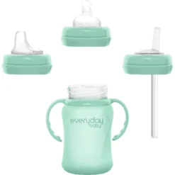 Everyday Baby Glazen Babyfles Heathy+ Sippy Cup, 150 Ml In Mint Green -Lief En Klein everyday baby glazen babyfles heathy sippy cup 150 ml in mint green a315057 4