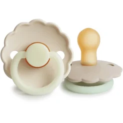 FRIGG Fopspeen Daisy Latex Cream Night /Croissant Night 0-6 Maanden, 2 Stuks
