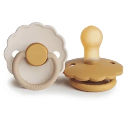 FRIGG Fopspeen Daisy Latex, Kamille/Honing Goud 0-6 Maanden, 2 Stuks