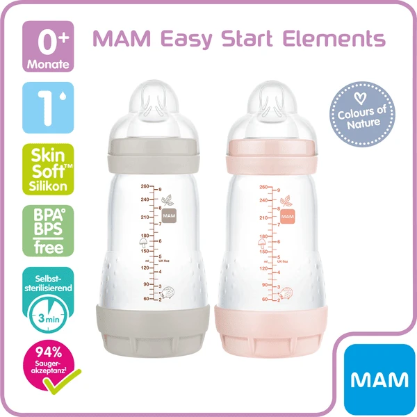 MAM Babyfles Easy Start Anti-koliek-Elementen 260 Ml 2 Stuks Konijn/uil In Grijs/roze 2 MAM Babyfles Easy Start Anti-koliek-Elementen 260 Ml 2 Stuks Konijn/uil In Grijs/roze - Afbeelding 2