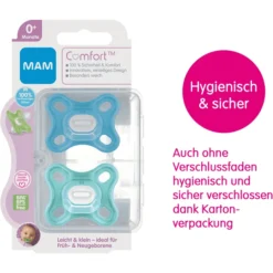MAM Fopspeen Comfort Silicone, 0+ Maanden, 2st, Blauw + Turkoois -Lief En Klein mam fopspeen comfort silicone 0 maanden 2st blauw turkoois a382436 3