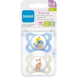 MAM Fopspeen Original Silicone, 0-6 Maanden, 2st, Walvis/olifant -Lief En Klein mam fopspeen original silicone 0 6 maanden 2st walvis olifant a382450 2