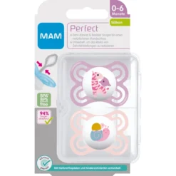 MAM Fopspeen Perfect Silicone, 0-6 Maanden, 2st, Giraffe/Snagel -Lief En Klein mam fopspeen perfect silicone 0 6 maanden 2st giraffe snagel a382479 2