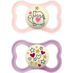 MAM Fopspeen Supreme Night Silicone, 6-16 Maanden, 2 Stuks, Kat/sterren