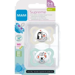 MAM Fopspeen Supreme Silicone, 0-6 Maanden, 2st, Elefant/Koala -Lief En Klein mam fopspeen supreme silicone 0 6 maanden 2st elefant koala a382626 2