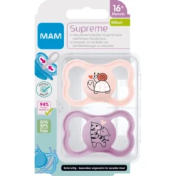 MAM Fopspeen Supreme Silicone, 16+ Maanden, 2st, S Child Pad/giraffe -Lief En Klein mam fopspeen supreme silicone 16 maanden 2st s child pad giraffe a382649 2