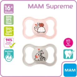 MAM Fopspeen Supreme Silicone, 16+ Maanden, 2st, S Child Pad/giraffe -Lief En Klein mam fopspeen supreme silicone 16 maanden 2st s child pad giraffe a382649 4