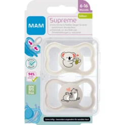 MAM Fopspeen Supreme Silicone, 6-16 Maanden, 2st, Koala/Kat -Lief En Klein mam fopspeen supreme silicone 6 16 maanden 2st koala kat a382642 2