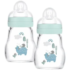 MAM Glazen Fles Feel Good Elements 170 Ml Vanaf 0 Maanden, Beer/ Egel 2 Stuks Groen