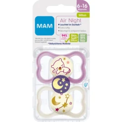 MAM Nachtfopspeen Air Night Silicone, 6-16 Maanden, 2 Stuks, Tiger /stars -Lief En Klein mam nachtfopspeen air night silicone 6 16 maanden 2 stuks tiger stars a382594 2