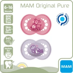 MAM Soother Original Zuivere Silicone, 2 Stuks, Hert/vogel, 6-16 Maanden -Lief En Klein mam soother original zuivere silicone 2 stuks hert vogel 6 16 maanden a394457 1