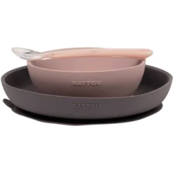 Nattou Eetset 3 Stuks Roze/grijs
