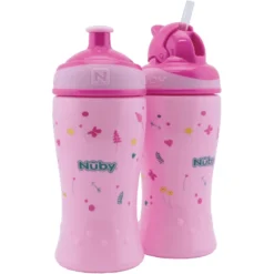Nuby Nûby Drinkfles Met Rietje En Drinkfles Met Pop-Up Sluiting 360ml Combipack Vanaf 18 Maanden, Roze -Lief En Klein nuby drinkfles met rietje en drinkfles met pop up sluiting 360ml combipack vanaf 18 maanden roze a349808 1