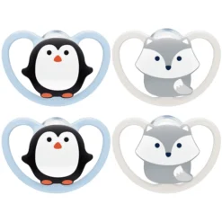 NUK Fopspeen Space Grootte 1 Siliconenpinguïn/vos, 4 Stuks