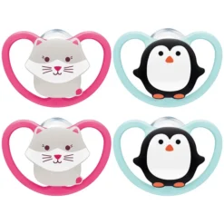 NUK Fopspeen Space Maat 3 Siliconenkat/pinguïn 4 Stuks