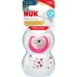 NUK Fopspeen Star Day & Night , Maat 2 In Roze/roze -Lief En Klein nuk fopspeen star day amp night maat 2 in roze roze a349876 2