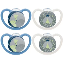 NUK Fopspenen Space Night Maat 1, 0 - 6 Maanden Silicone, Vos & Vuurvlieg, 4 Stuks