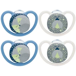 NUK Fopspenen Space Night Maat 1 Siliconen Vos/ Vuurvlieg, 4 Stuks