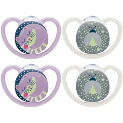 NUK Fopspenen Space Night Maat 3 Siliconen Kat/ Vuurvliegje, 4 Stuks
