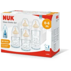 NUK Glazen Flessen Starterset First Choice ⁺, Latex Speen Vanaf Geboorte, Temperatuur Control Sterren -Lief En Klein nuk glazen flessen starterset first choice latex speen vanaf geboorte temperatuur control sterren a329361 3