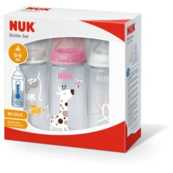 NUK Set Van 3 Flessen First Choice ⁺ Temperatuur Control , 300 Ml Roze/wit/beige -Lief En Klein nuk set van 3 flessen first choice temperatuur control 300 ml roze wit beige a329404 4