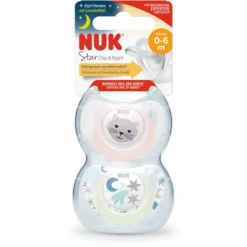 NUK Soother Star Day & Night , Maat 1 In Roze/lichtblauw -Lief En Klein nuk soother star day amp night maat 1 in roze lichtblauw a349873 2